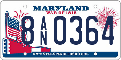 MD license plate 8AN0364