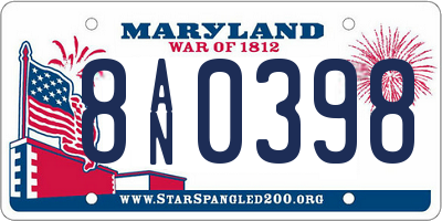 MD license plate 8AN0398