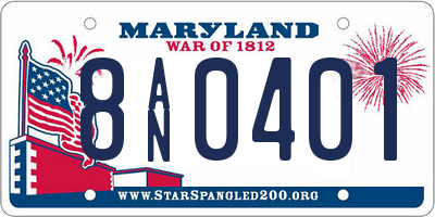 MD license plate 8AN0401
