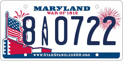 MD license plate 8AN0722