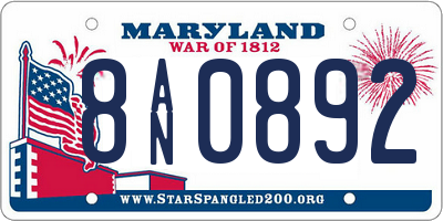 MD license plate 8AN0892