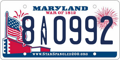 MD license plate 8AN0992