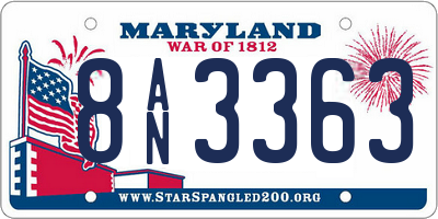 MD license plate 8AN3363