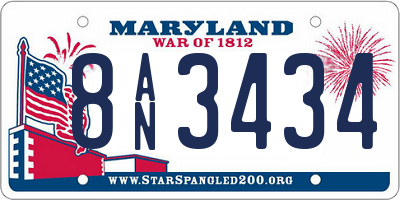 MD license plate 8AN3434