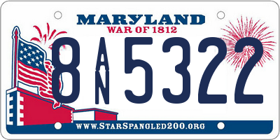 MD license plate 8AN5322