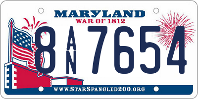 MD license plate 8AN7654