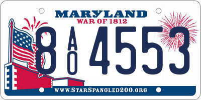 MD license plate 8AO4553