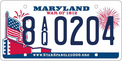 MD license plate 8AQ0204