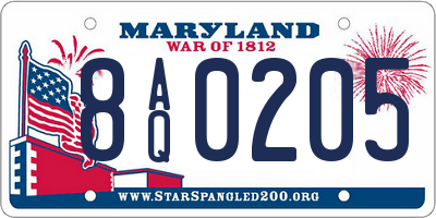 MD license plate 8AQ0205