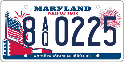 MD license plate 8AQ0225