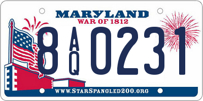 MD license plate 8AQ0231