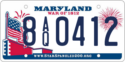 MD license plate 8AQ0412