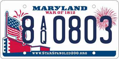 MD license plate 8AQ0803