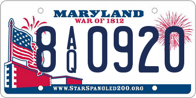 MD license plate 8AQ0920
