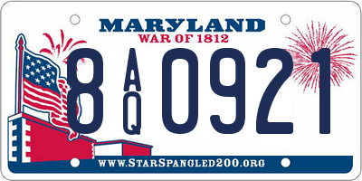 MD license plate 8AQ0921
