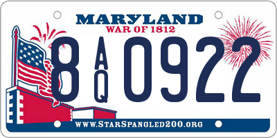 MD license plate 8AQ0922