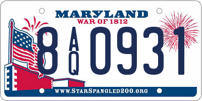 MD license plate 8AQ0931