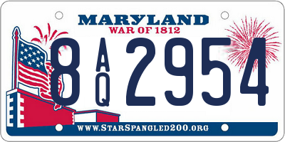 MD license plate 8AQ2954