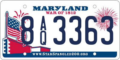 MD license plate 8AQ3363