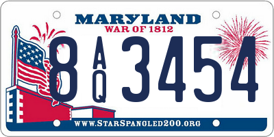 MD license plate 8AQ3454