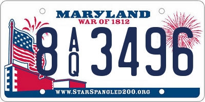 MD license plate 8AQ3496