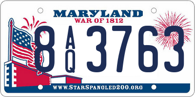 MD license plate 8AQ3763
