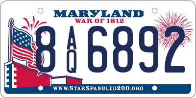 MD license plate 8AQ6892