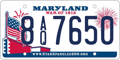 MD license plate 8AQ7650