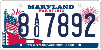 MD license plate 8AQ7892