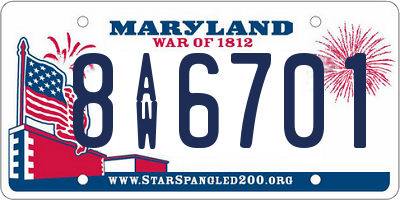 MD license plate 8AW6701