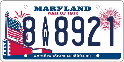 MD license plate 8AW8921