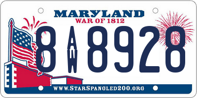 MD license plate 8AW8928
