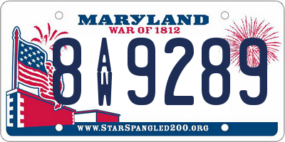 MD license plate 8AW9289