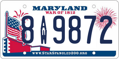 MD license plate 8AW9872
