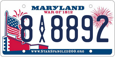 MD license plate 8AX8892