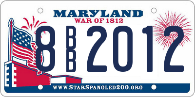 MD license plate 8BB2012