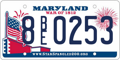 MD license plate 8BE0253