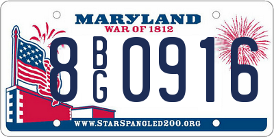 MD license plate 8BG0916