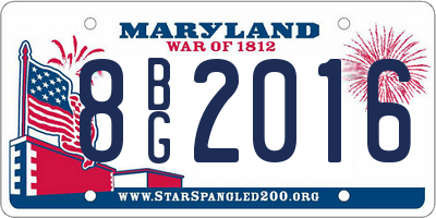 MD license plate 8BG2016