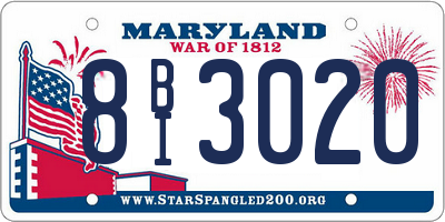 MD license plate 8BI3020