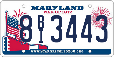 MD license plate 8BI3443