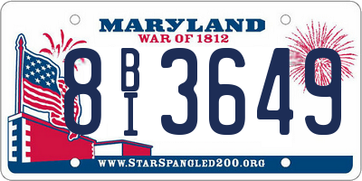 MD license plate 8BI3649
