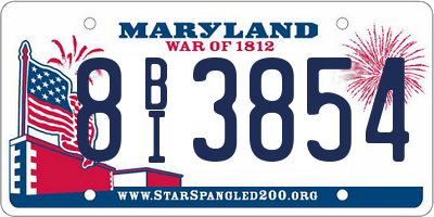 MD license plate 8BI3854