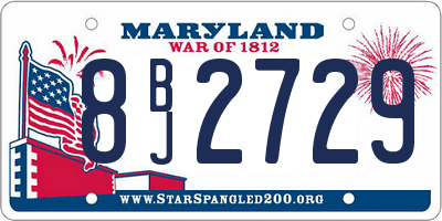MD license plate 8BJ2729