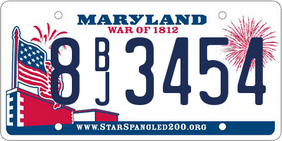 MD license plate 8BJ3454