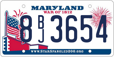 MD license plate 8BJ3654