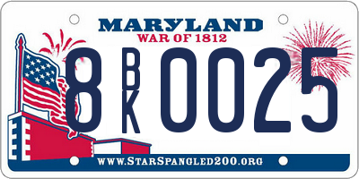MD license plate 8BK0025