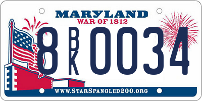 MD license plate 8BK0034
