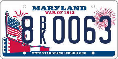 MD license plate 8BK0063