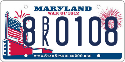 MD license plate 8BK0108